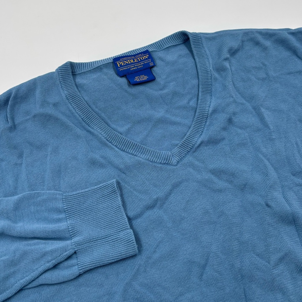 Pendleton Men's L Blue V-Neck Silk Knit Pullover Sweater